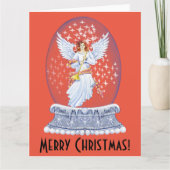 Vintager Frohe Weihnachtsangel Sparkling Snowglobe Karte (Vorderseite)