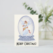 Vintager Frohe Weihnachtsangel Sparkling Snowglobe Postkarte (Stehend Vorderseite)