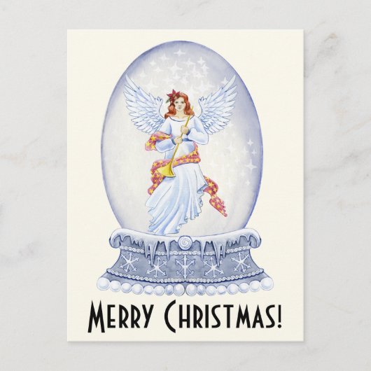 Vintager Frohe Weihnachtsangel Sparkling Snowglobe Postkarte (Vorderseite)
