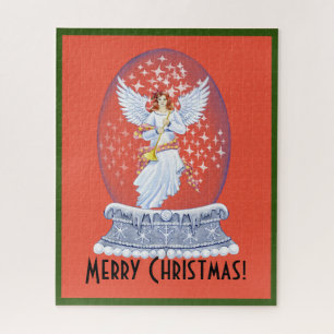 Vintager Frohe Weihnachtsangel Sparkling Snowglobe Puzzle