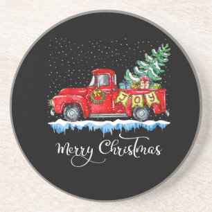 Vintager froher Weihnachtsroter LKW Alt modische C Getränkeuntersetzer