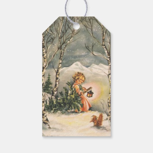 Vintager froher Weihnachtsurlaub Geschenkanhänger (Rückseite)