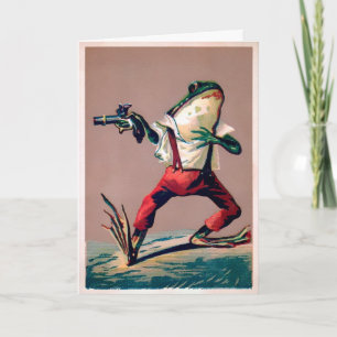 Vintager Frosch mit Gun Holiday Card Feiertagskarte