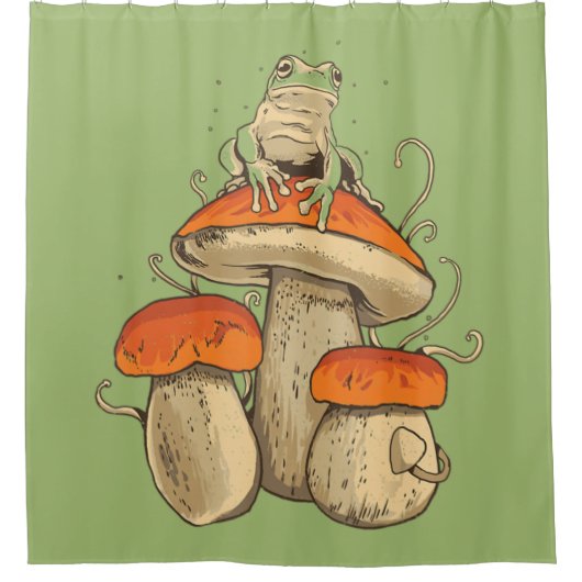 Vintager Frosch mit Pilzkern Duschvorhang (Vorderseite)