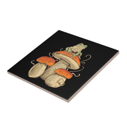 Vintager Frosch mit Pilzkern Fliese (Seite)