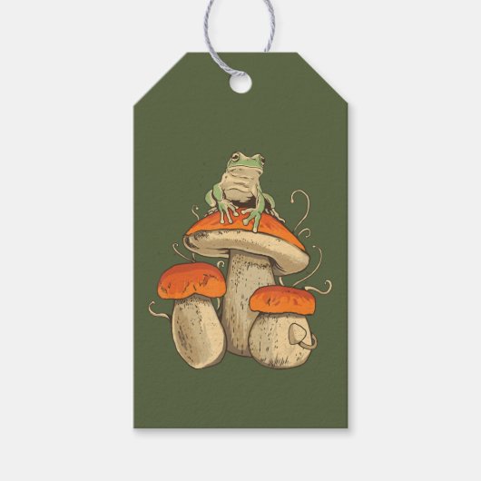 Vintager Frosch mit Pilzkern Geschenkanhänger (Vorderseite)