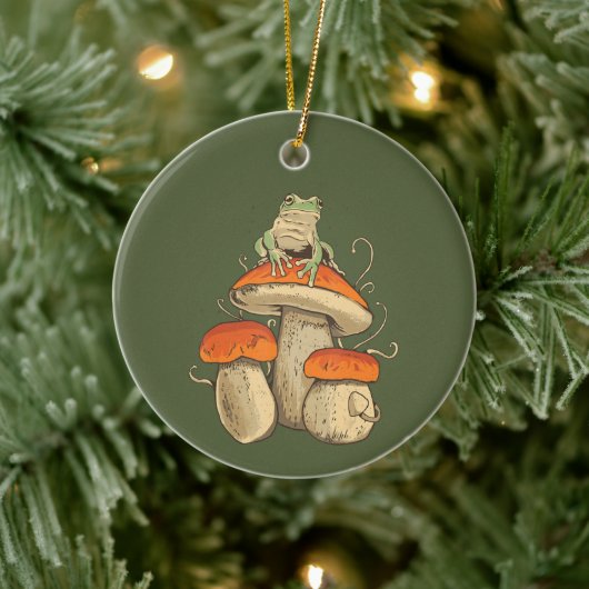 Vintager Frosch mit Pilzkern Keramik Ornament (Baum)