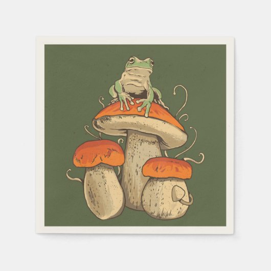 Vintager Frosch mit Pilzkern Serviette (Vorderseite)