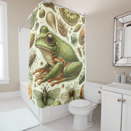Vintager Frosch Nahtlose Wasserfarbe Duschvorhang (Beispiel)