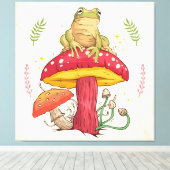 Vintager Frosch und Pilz Leinwanddruck (Insitu (Holzboden))
