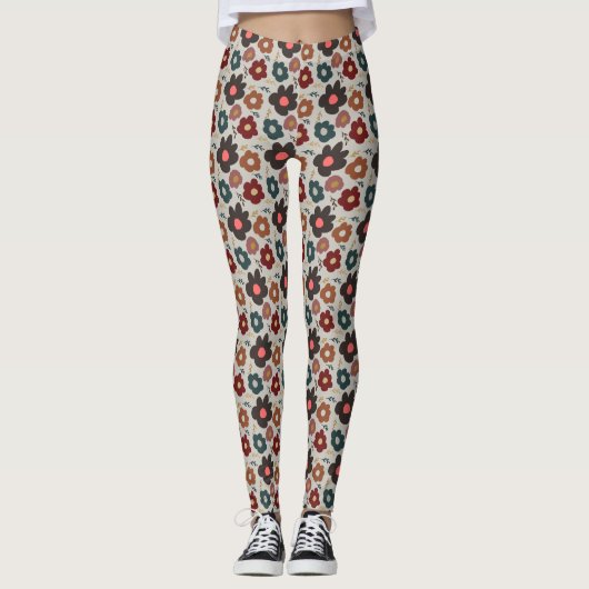 Vintager Frühling Farbige Mohnblumen Wildblumen Leggings (Vorderseite)