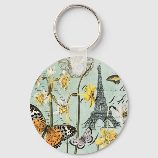 Vintager Frühling im Pariser Eiffelturm Schlüssela Schlüsselanhänger (Vorderseite)