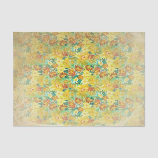 Vintager Frühling mit Blumen auf Gelb Seidenpapier (Vorderseite)