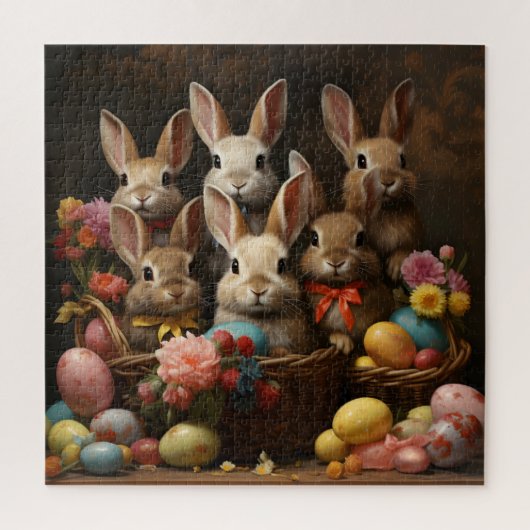 Vintager Frühling Ostereier Korb Bunny Hop Puzzle (Vertikal)
