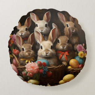 Vintager Frühling Ostereier Korb Bunny Hop Rundes Kissen