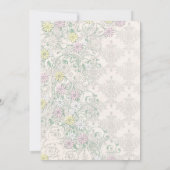 Vintager FrühlingsDamast und Blume Hochzeitsempfan Einladung (Rückseite)