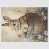 Vintager Frühlingshase aus Holz Wildblumen Seidenpapier (Vorderseite)