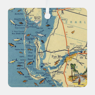 Vintager Ft. Myers Map Ornament Aus Metall