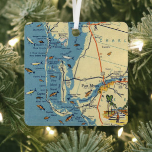 Vintager Ft. Myers Map Ornament Aus Metall