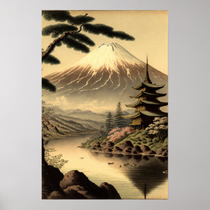 Vintager Fuji Japanisches Kunstdruckposter Poster
