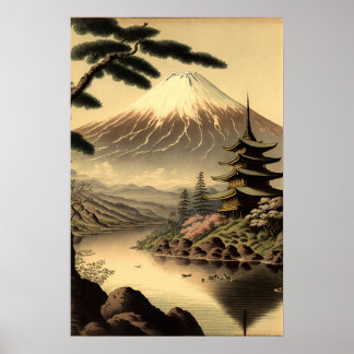 Vintager Fuji Japanisches Kunstdruckposter Poster