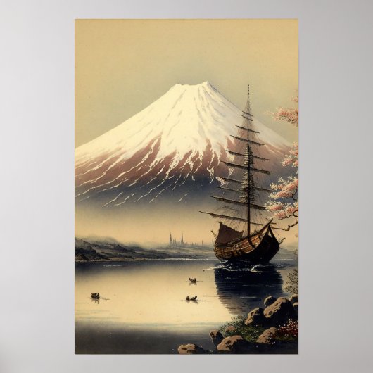 Vintager Fuji Japanisches Kunstdruckposter Poster (Vorne)
