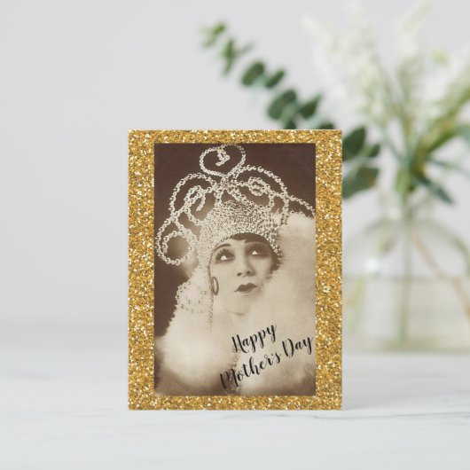Vintager funkelnd Golddiva-Mutter-Tag Postkarte (Stehend Vorderseite)