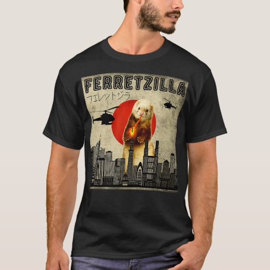 Vintager Funny Ferret japanischer Sunset Style T-Shirt (Vorderseite)