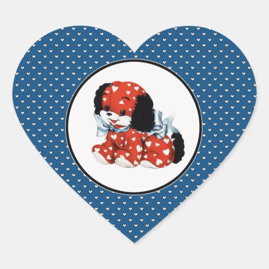 Vintager Funny Puppy Valentinstag Herz-Aufkleber (Vorderseite)