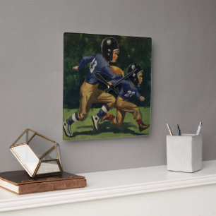 Vintager Fußball, Kinder, Sportler Quadratische Wanduhr
