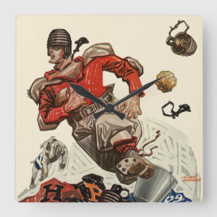 Vintager Fußballspieler Quadratische Wanduhr
