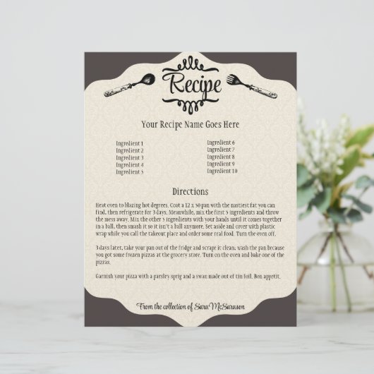 Vintager Gabellöffel Kochmenü Menü-Papier (Stehend Vorderseite)