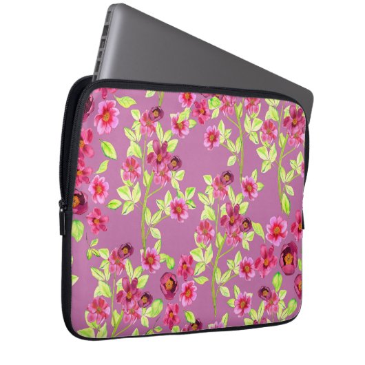 Vintager Garten Blume Rosa Grün Laptopschutzhülle (Vorne Rechts)