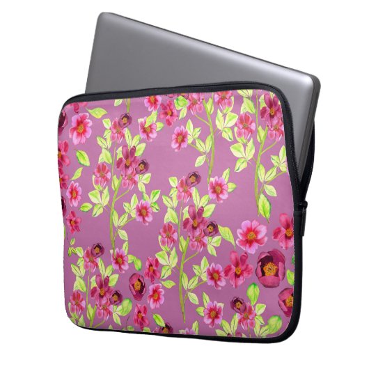 Vintager Garten Blume Rosa Grün Laptopschutzhülle (Vorderseite Links)