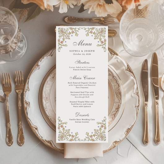 Vintager Garten | Farbenfrohe Luxe Wedding Menükarte
