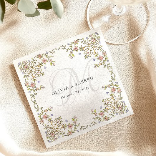 Vintager Garten | Farbenfrohe Luxe Wedding Monogra Serviette