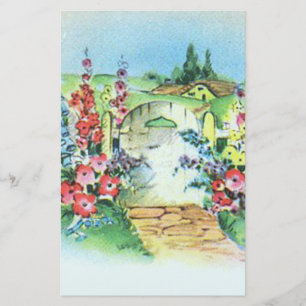 Vintager Garten im Retrostil mit bunten Retrofarbe