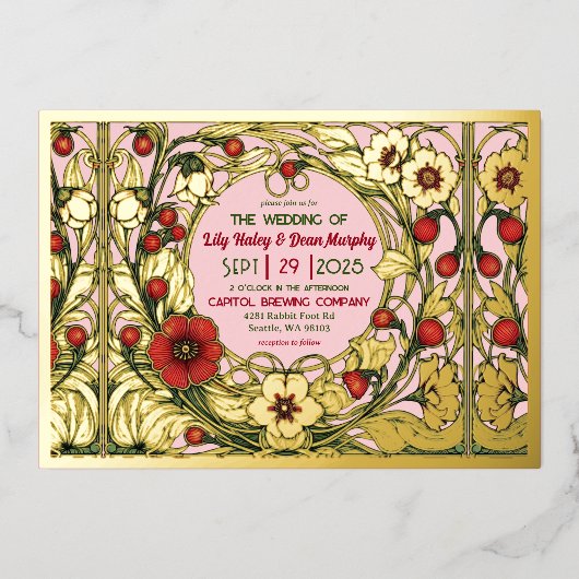 Vintager Garten Jugendstil Folieneinladung (Vorderseite)