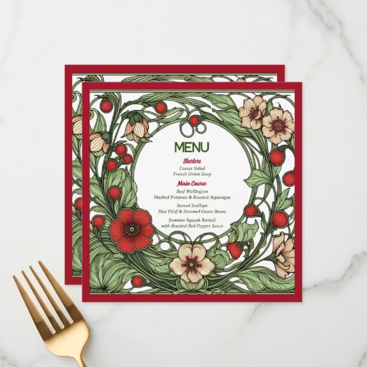 Vintager Garten Jugendstil Hochzeit Menükarte (Vorderseite/Rückseite Beispiel)