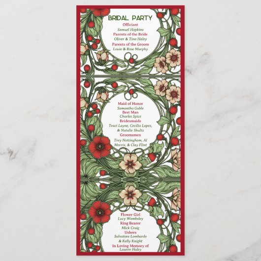 Vintager Garten Jugendstil Hochzeit Programm (Rückseite)