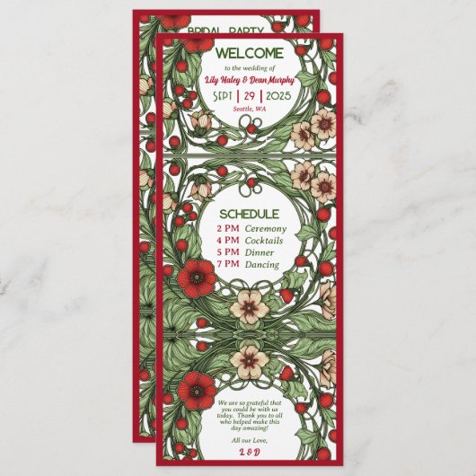 Vintager Garten Jugendstil Hochzeit Programm (Vorne/Hinten)