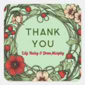 Vintager Garten Jugendstil Hochzeit Quadratischer Aufkleber (Vorderseite)