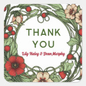 Vintager Garten Jugendstil Hochzeit Quadratischer Aufkleber (Vorderseite)