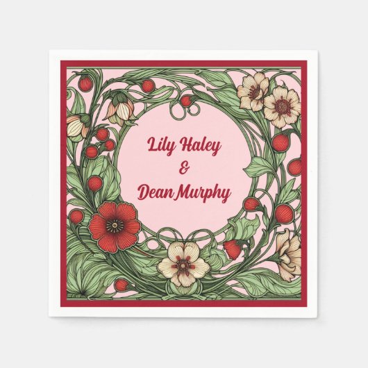 Vintager Garten Jugendstil Hochzeit Serviette (Vorderseite)