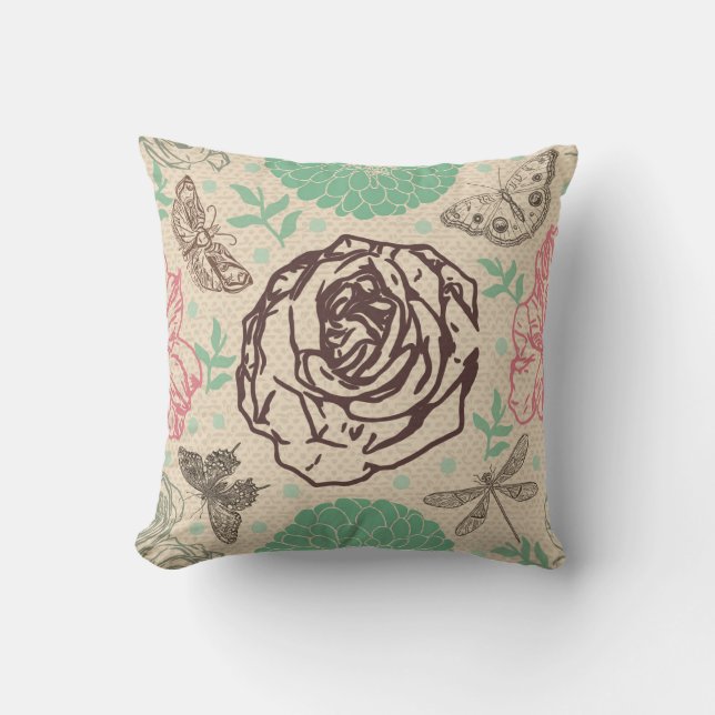 Vintager Garten mit Rose Kissen (Vorderseite)