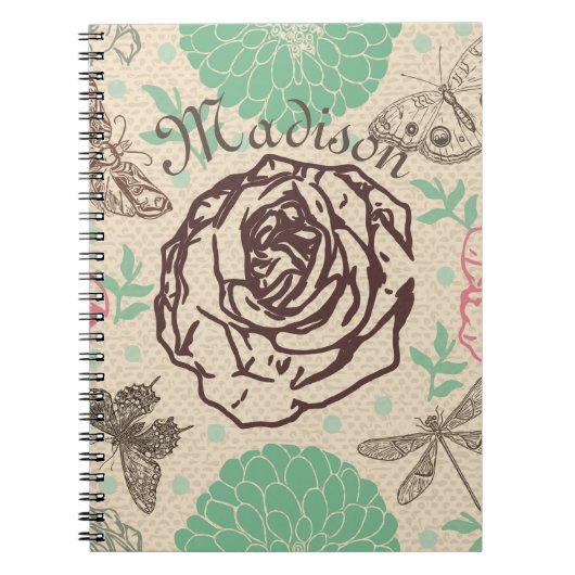 Vintager Garten mit Rose Notizblock (Vorderseite)