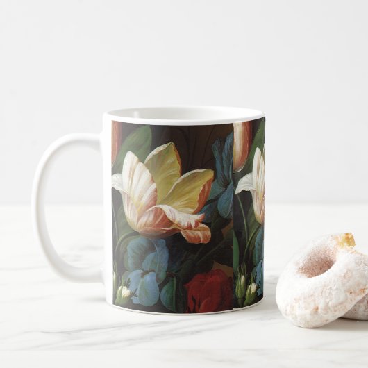 Vintager Garten Tulip in Bloom, Viktorianische Blu Kaffeetasse (Mit Donut)