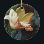 Vintager Garten Tulip in Bloom, Viktorianische Blu Keramikornament<br><div class="desc">Vintage Abbildung Viktorianische florale Liebe und Romantik mit einer blühenden gestreiften Tulpe im Garten.</div>