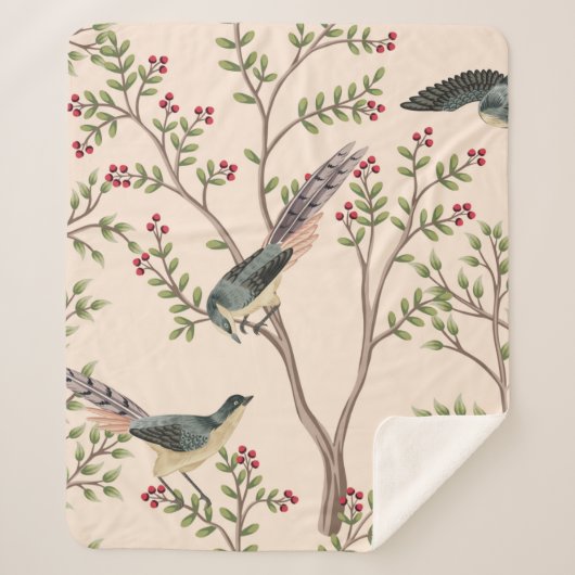 Vintager Gartenbaum, Vogelblumenmuster, nahtlos  Sherpadecke (Vorderseite)