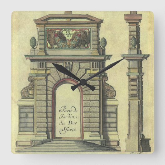 Vintager Gartenbogen, Renaissance-Architektur Quadratische Wanduhr (Vorderseite)